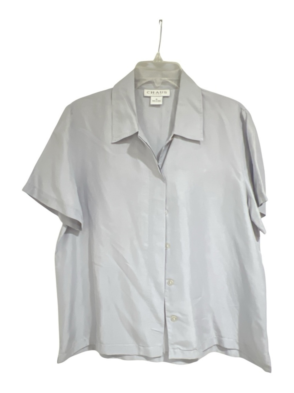 Chaus Vintage Silk Women's Short Sleeve Shirt - Light Blue/Gray
